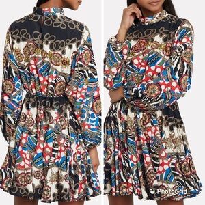 Rhode Caroline Chain Print Mini‎ Dress Beaded Colorful Fit Flare Sz Small Sequin